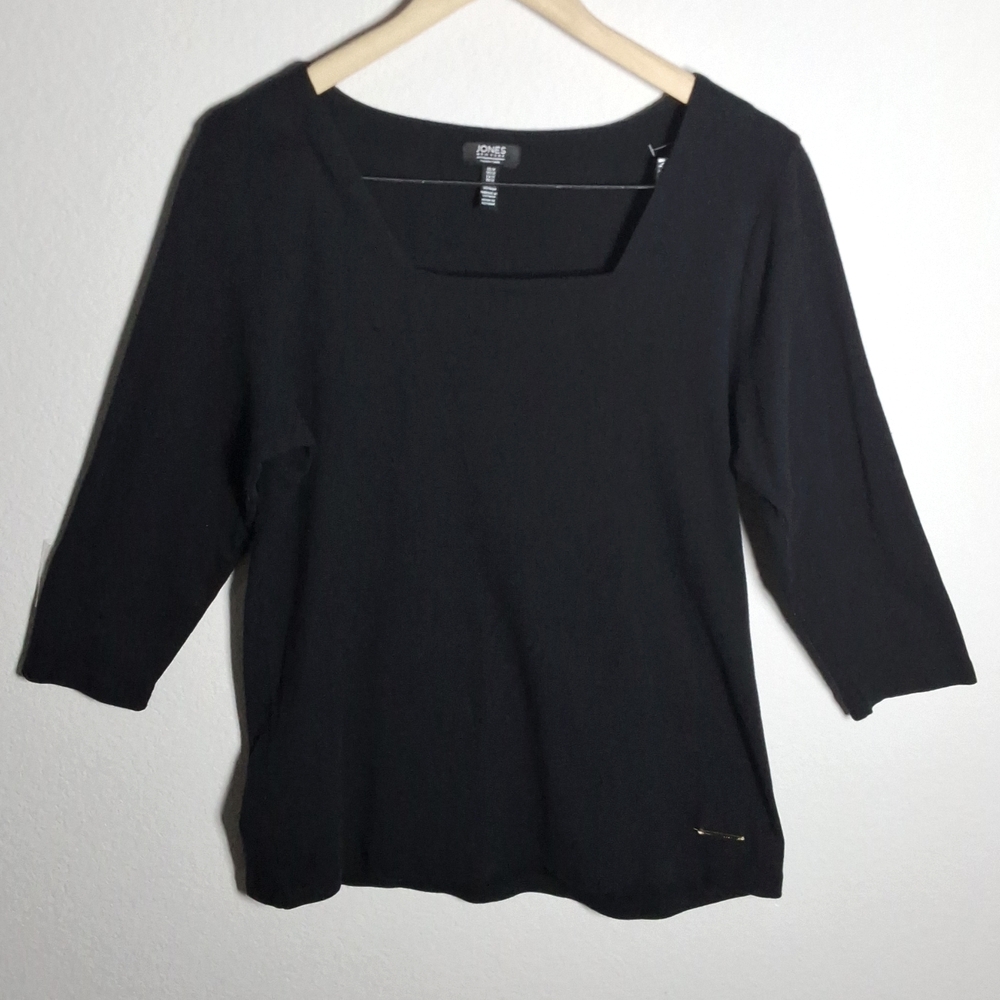 Jones New York Top Shirt Women's Zise XL Black color 3/4 Sleeves square Neck